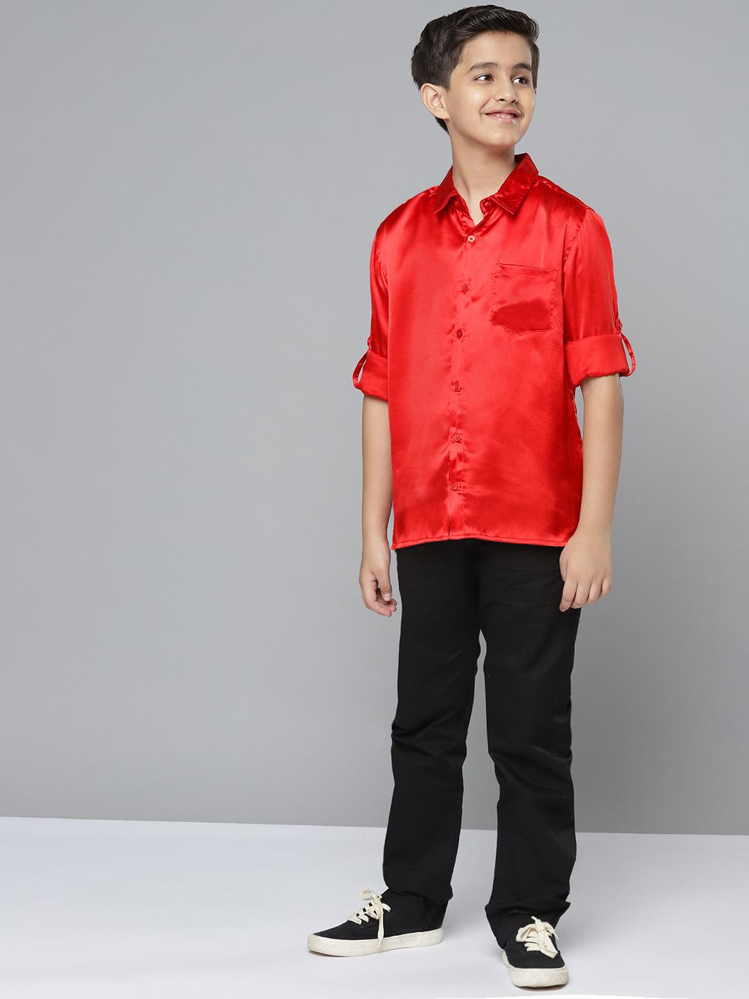 Buy YK Boys Red Black Solid Shirt with Trousers Clothing Set