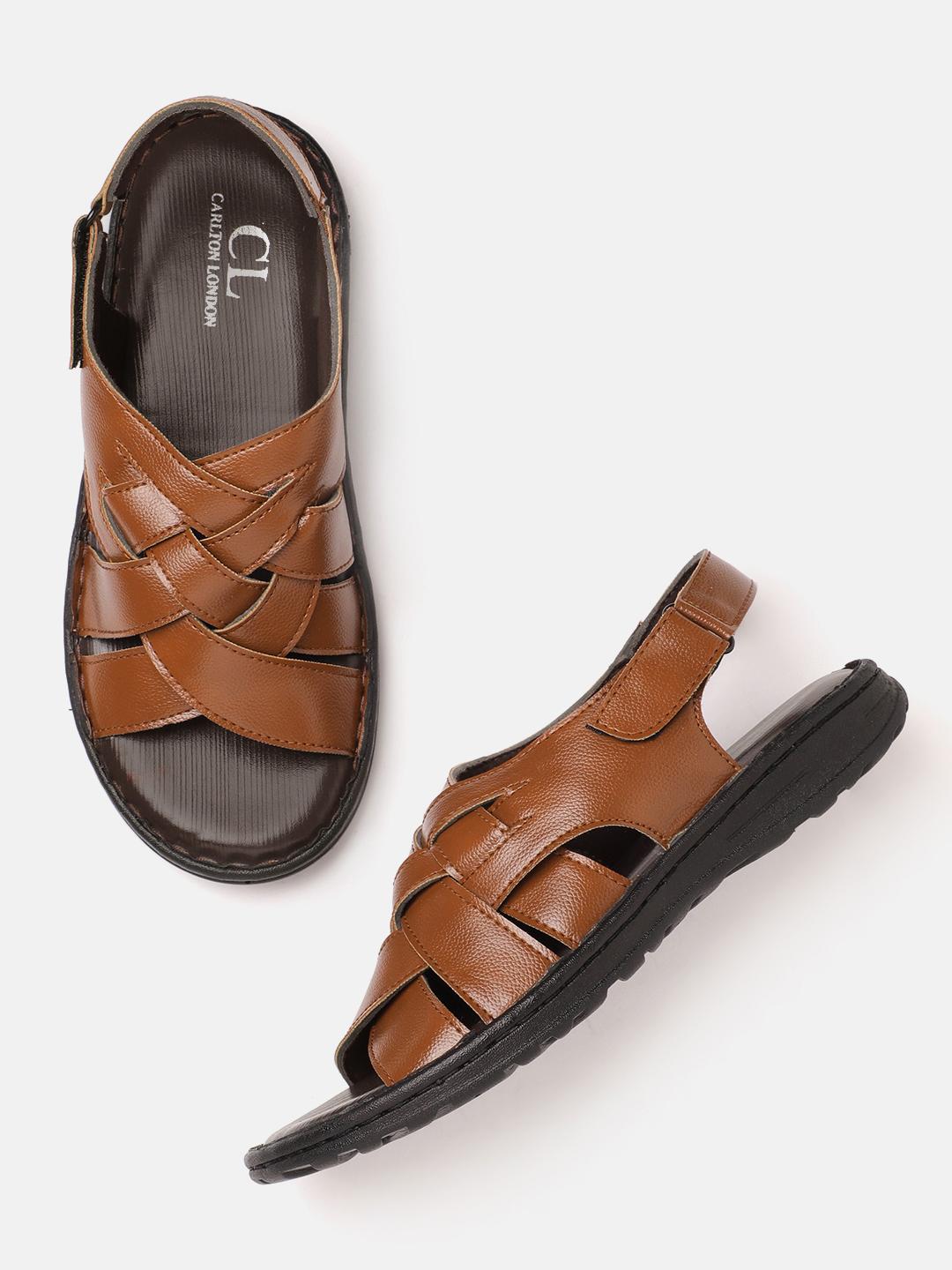 Buy Carlton London Men Tan Brown Criss-Cross Comfort Sandals
