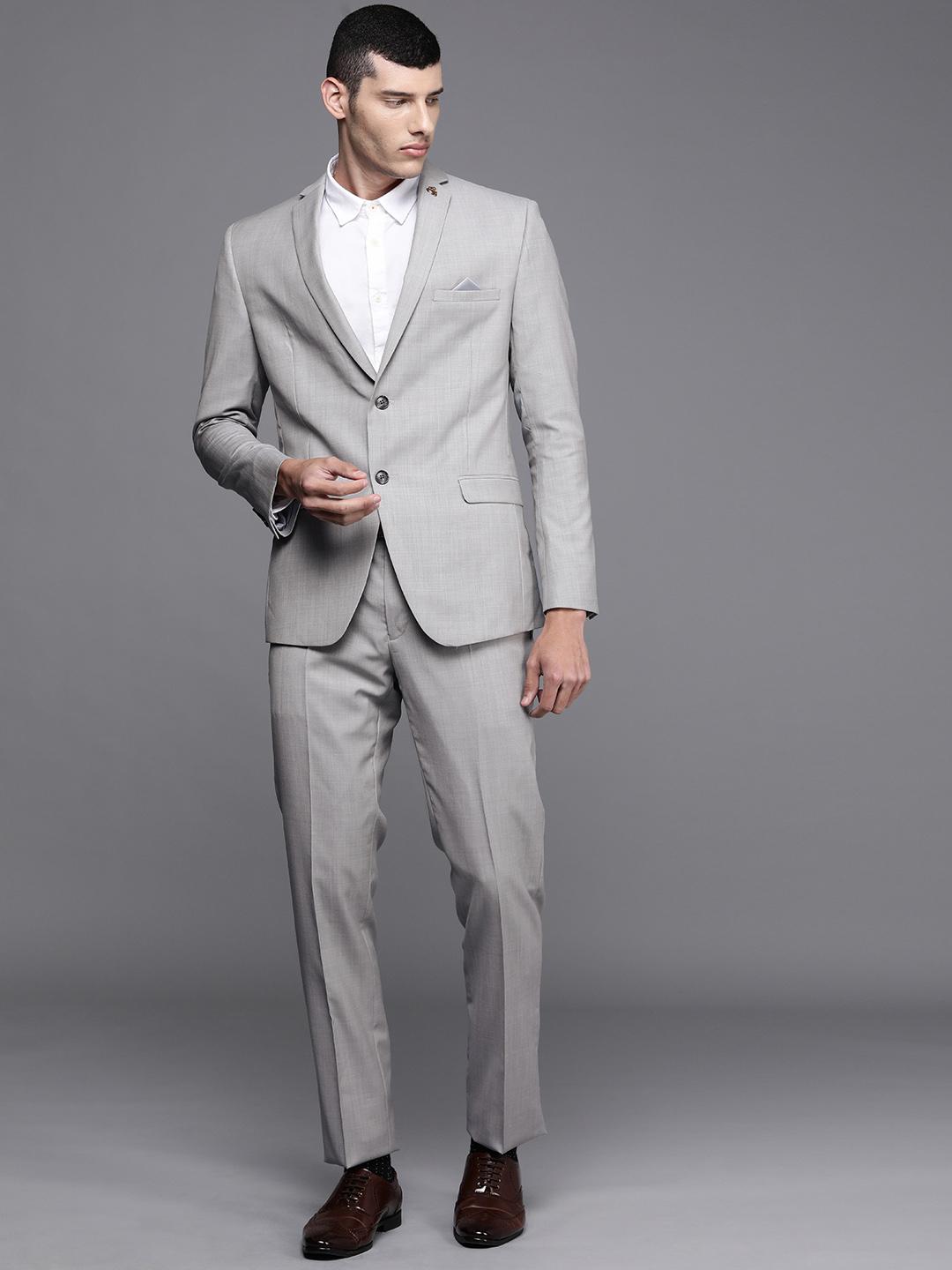 Buy Theme Men Light Grey Solid Slim Fit Piece Suit Suits for