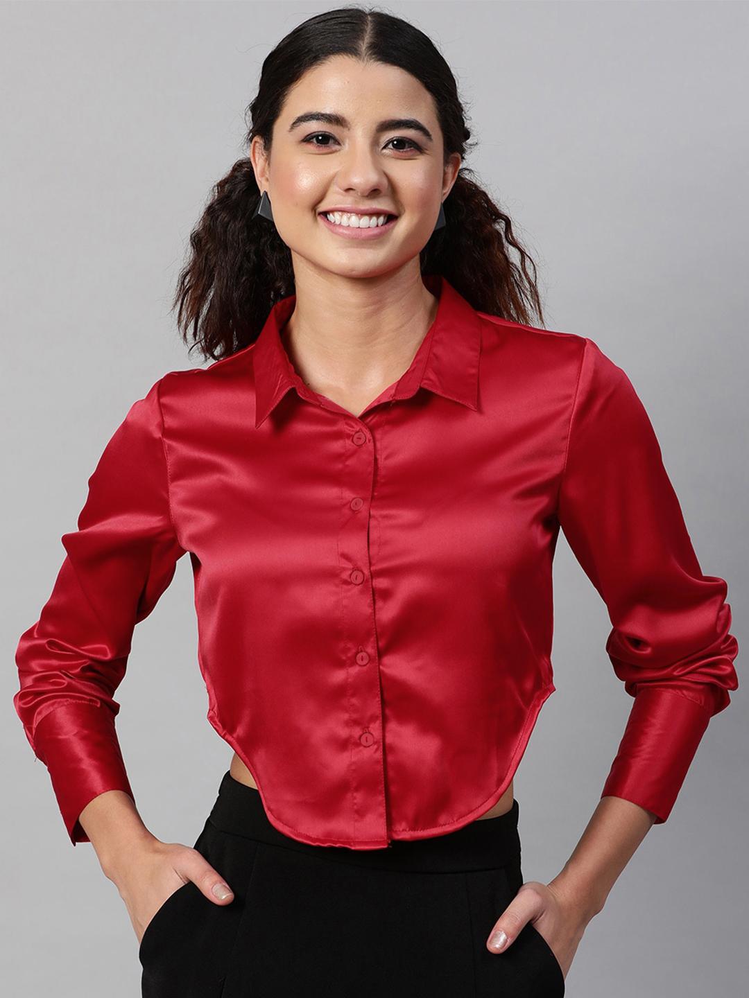 STREET Red Shirt Style Crop Top