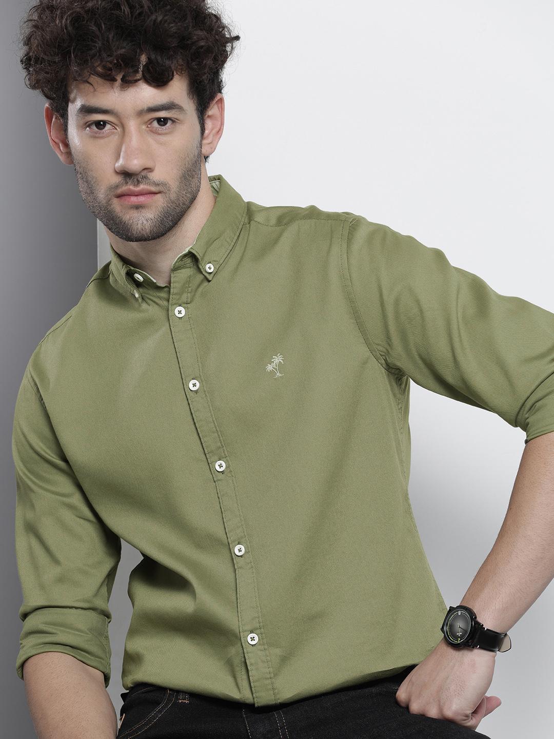 The Indian Garage Co Men Green Slim Fit Cotton Casual Shirt - Image 1