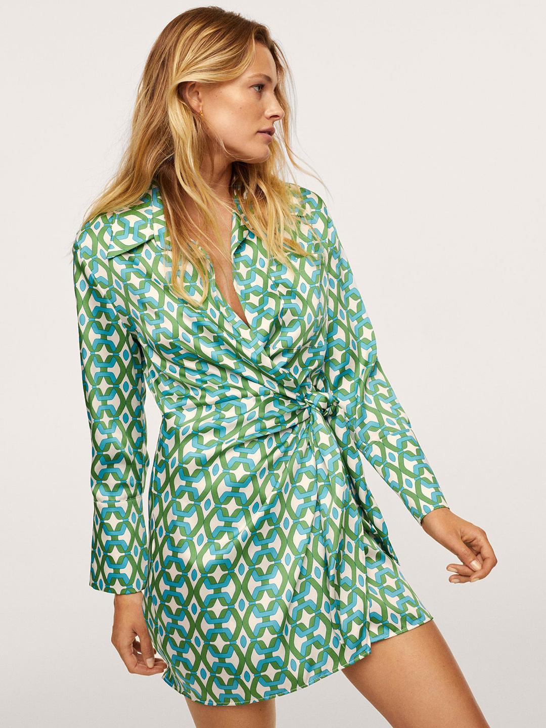 Buy MANGO White & Green Printed Mini Wrap Dress - Dresses for Women  15315296 | Myntra