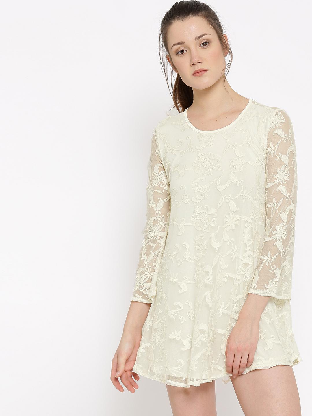 Buy FOREVER 21 Women Cream-Coloured Lace A-Line Dress - Dresses for Women  1536225 | Myntra