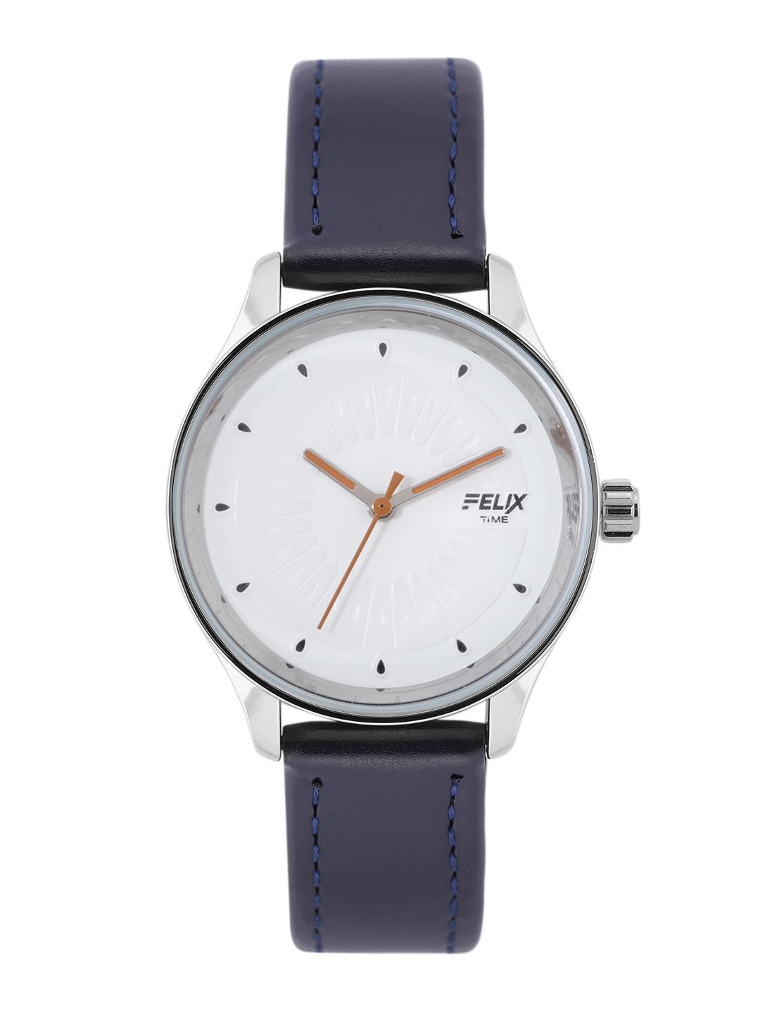 Buy FELIX Women White Dial & Blue Leather Straps Analogue Watch