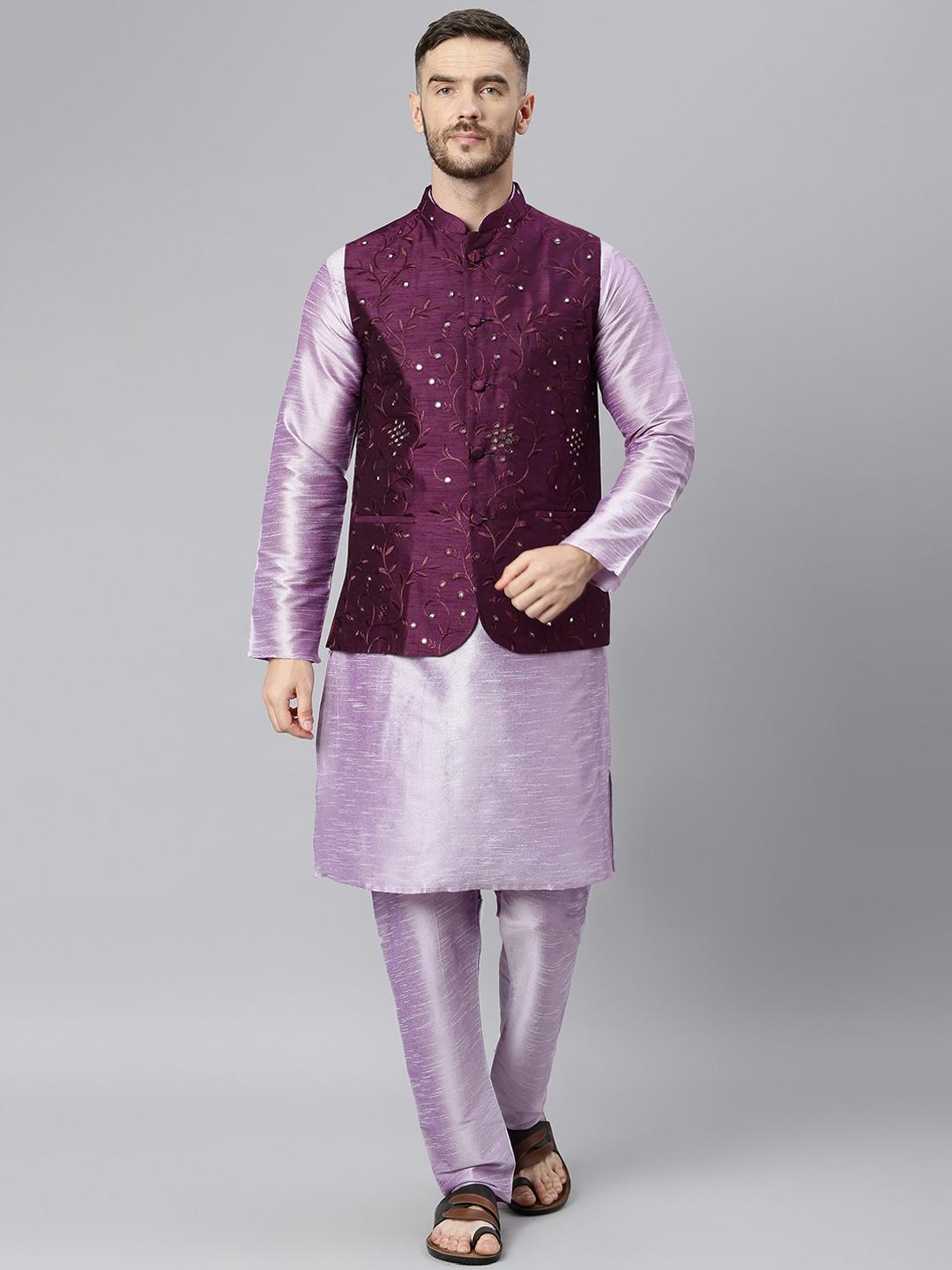 Buy Hangup Men Purple Lavender Regular Dupion Silk Kurta With
