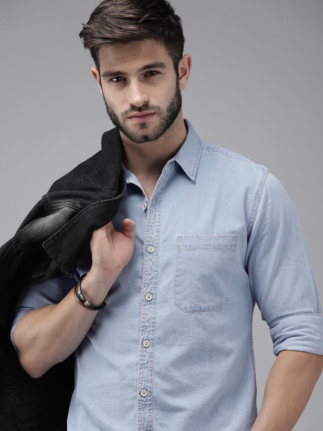 Buy The Roadster Lifestyle Co Men Light Blue Solid Regular Fit