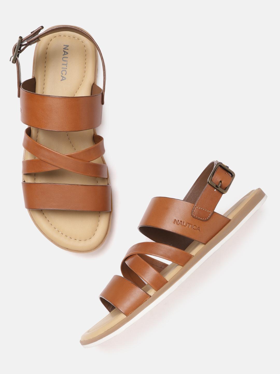 Buy Nautica Men Tan Brown Solid Comfort Sandals with Criss  display picture 3