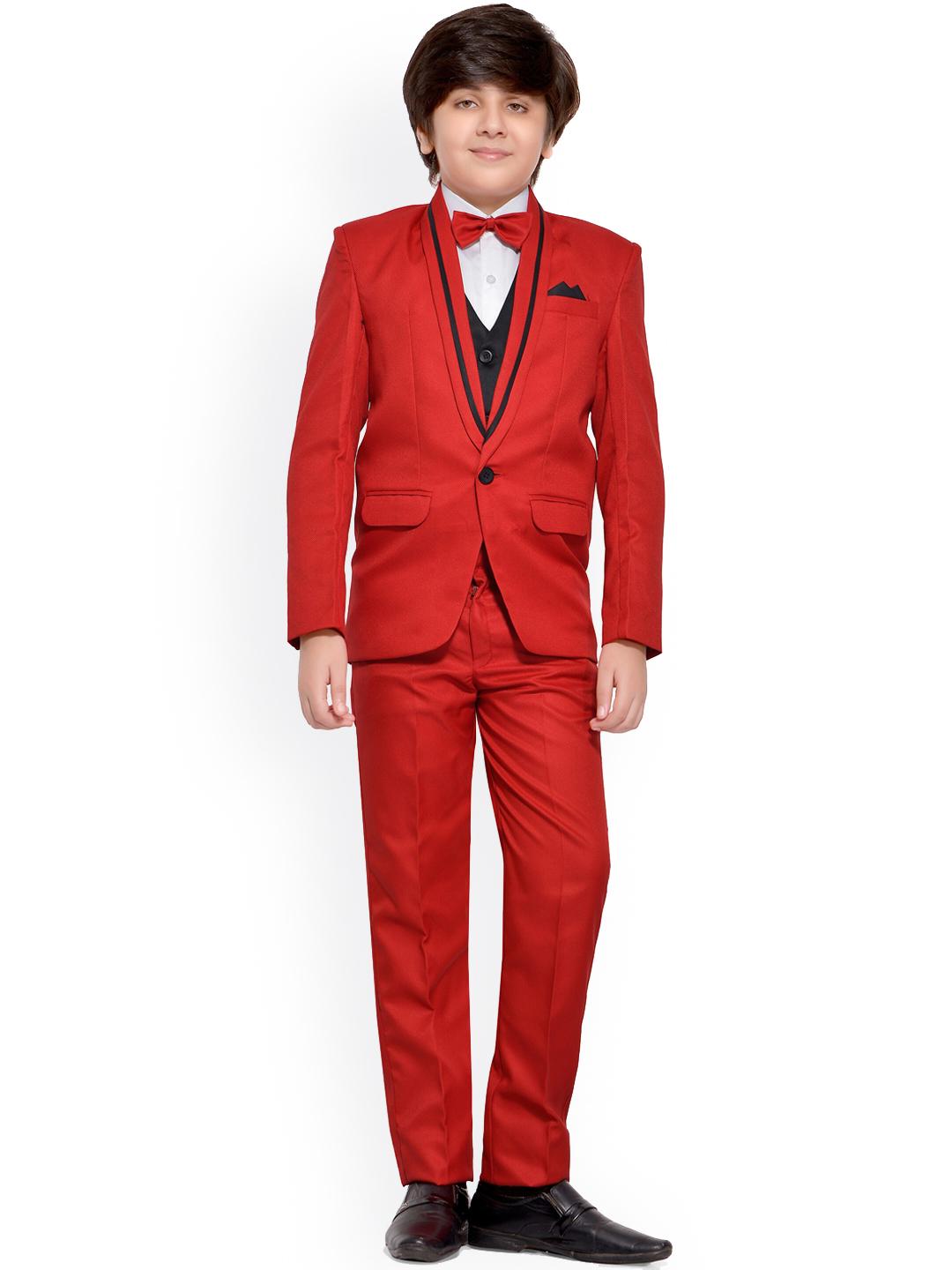Buy Jeetethnics Boys Red 5-Piece Single-Breasted Partywear Suit