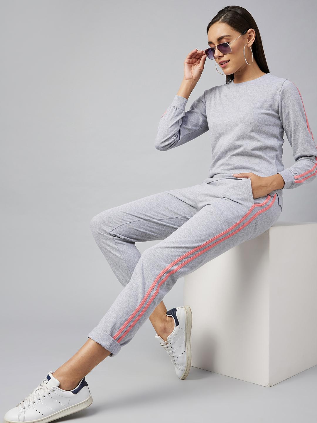 Buy StyleStone Women Grey Solid Cotton Tracksuits Tracksuits for