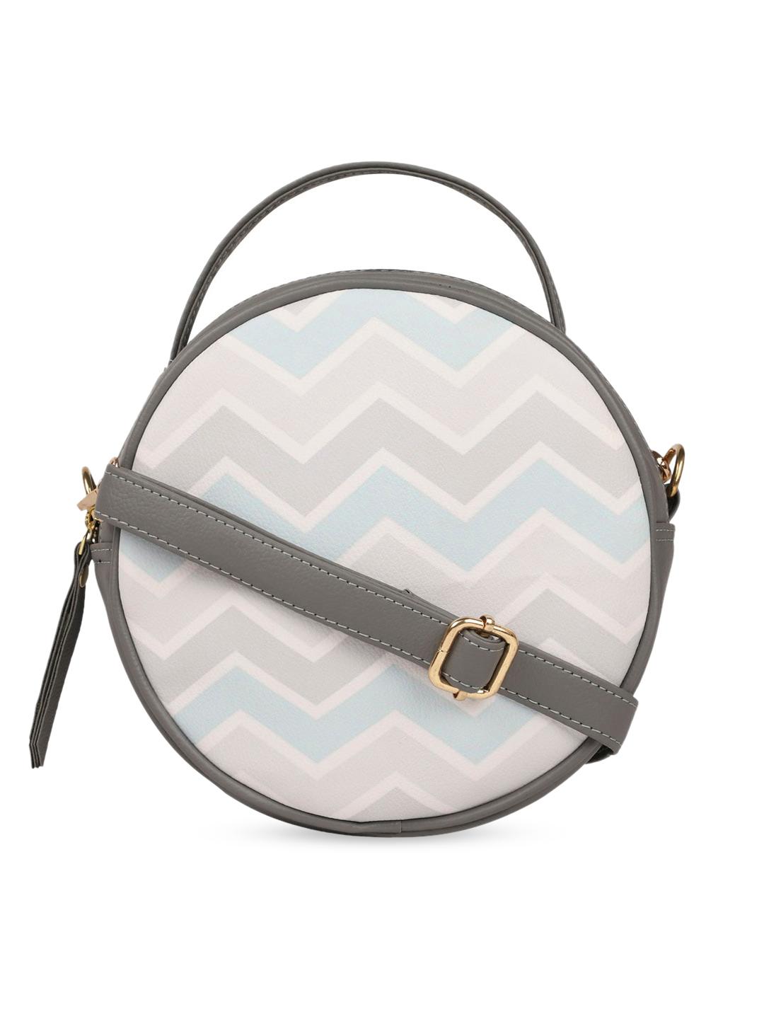 Bagsy Malone Grey Blue Geometric Printed PU Structured Sling Bag