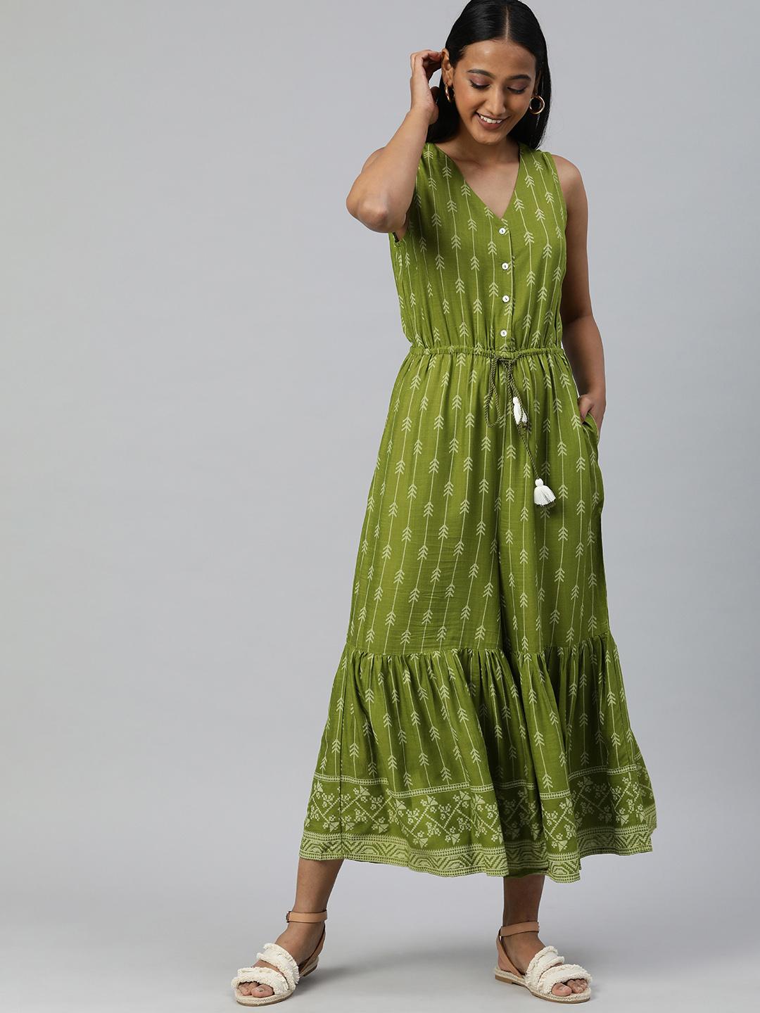 Buy Global Desi Olive Green Ethnic Motifs Maxi Dress - Dresses for Women  15669920 | Myntra