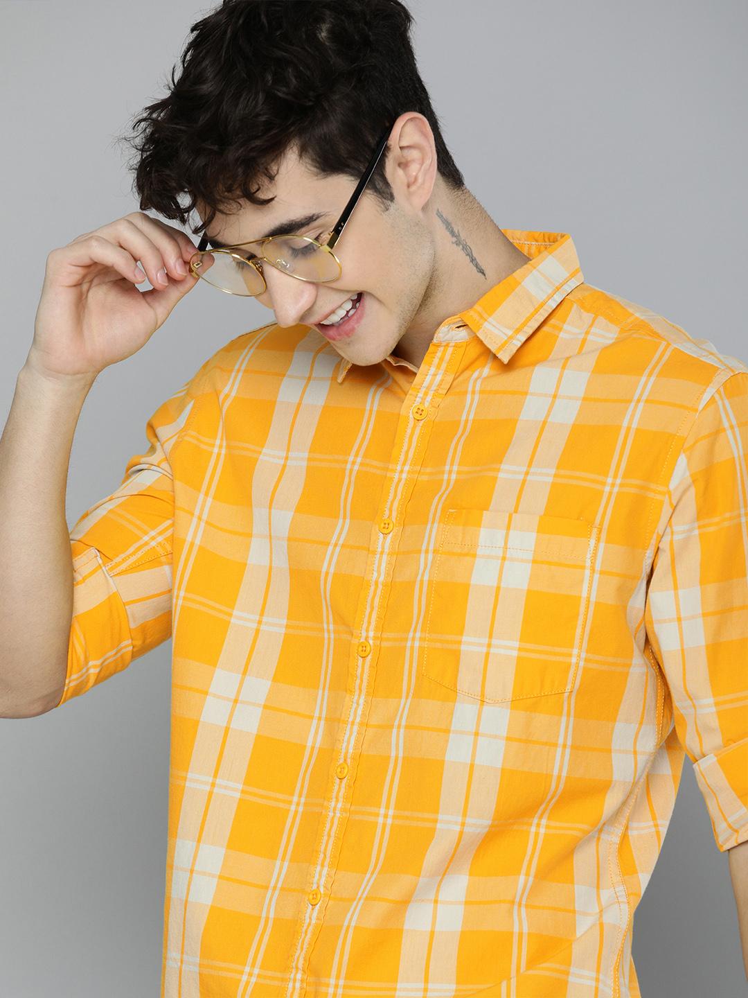 HERE&NOW Men Slim Fit Tartan Checked Cotton Casual Shirt