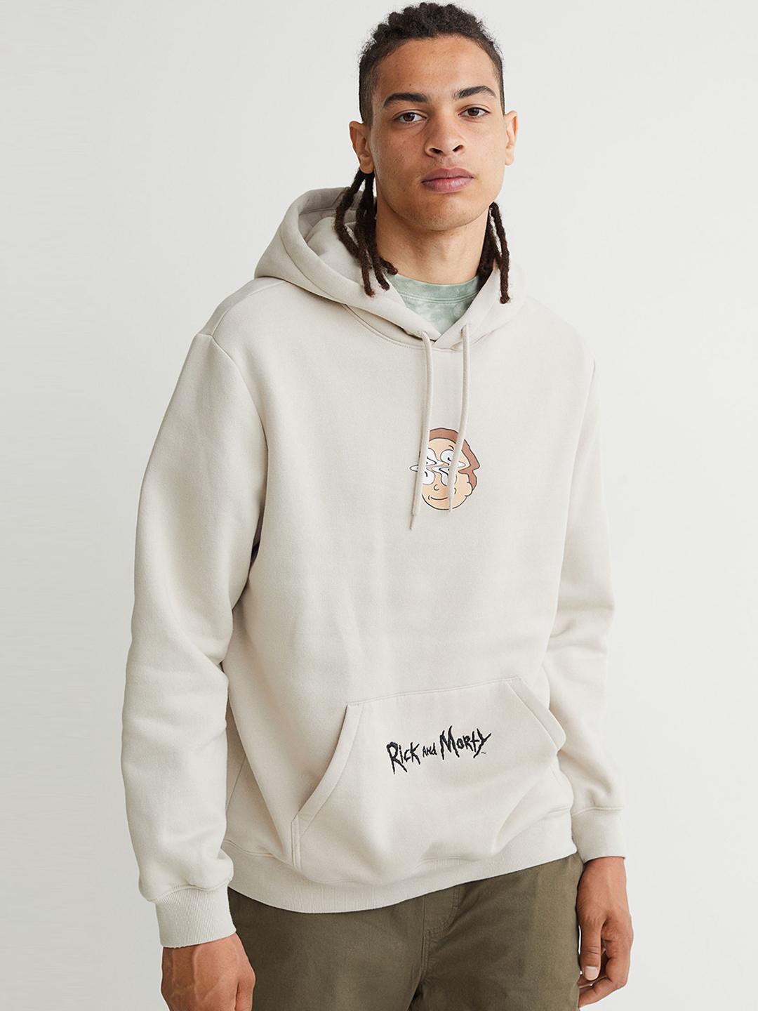 Buy H&M Men Beige Brown Rick Morty Print Hoodie Sweatshirts