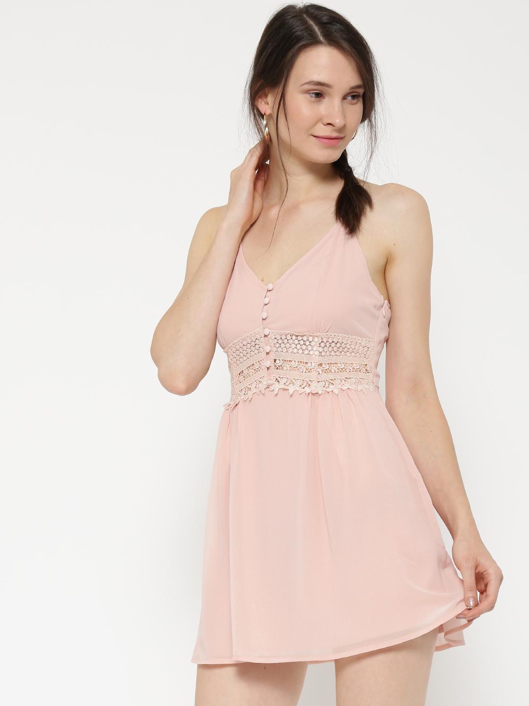 Buy FOREVER 21 Women Peach-Coloured Lace Detail Fit & Flare Dress - Dresses  for Women 1574465 | Myntra