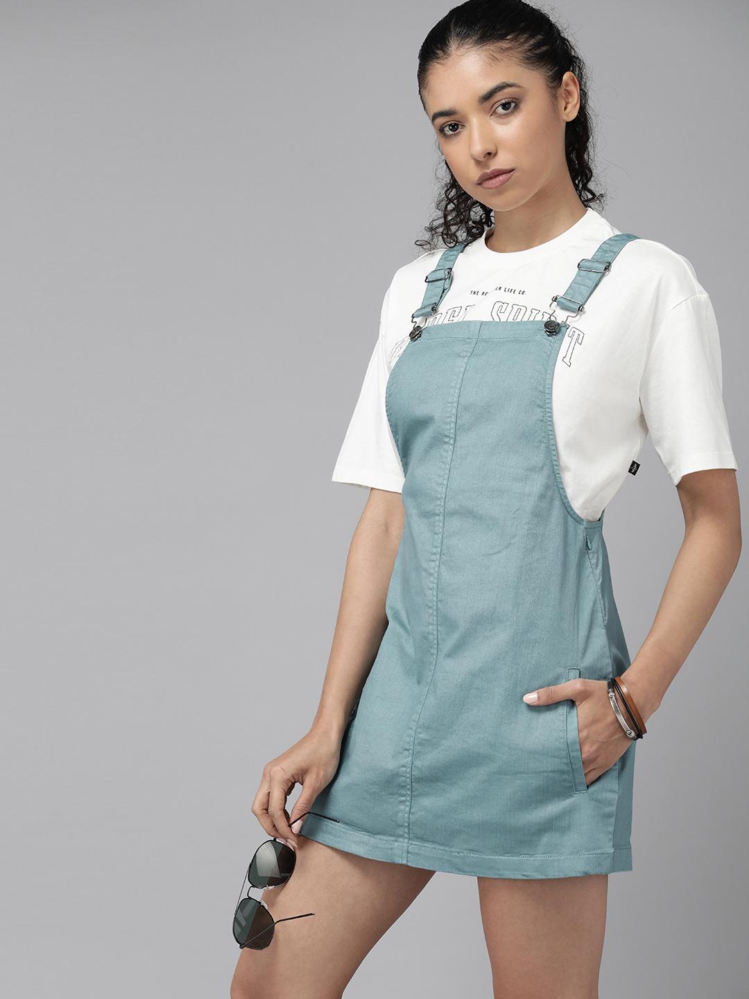 Buy The Roadster Lifestyle Denim Pinafore Mini Dress Dresses