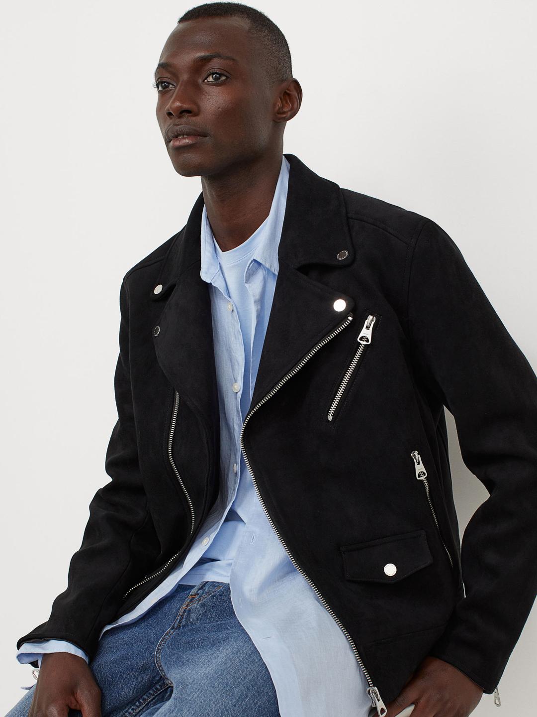 Buy H&M Men Black Imitation Suede Biker Jacket Jackets for Men