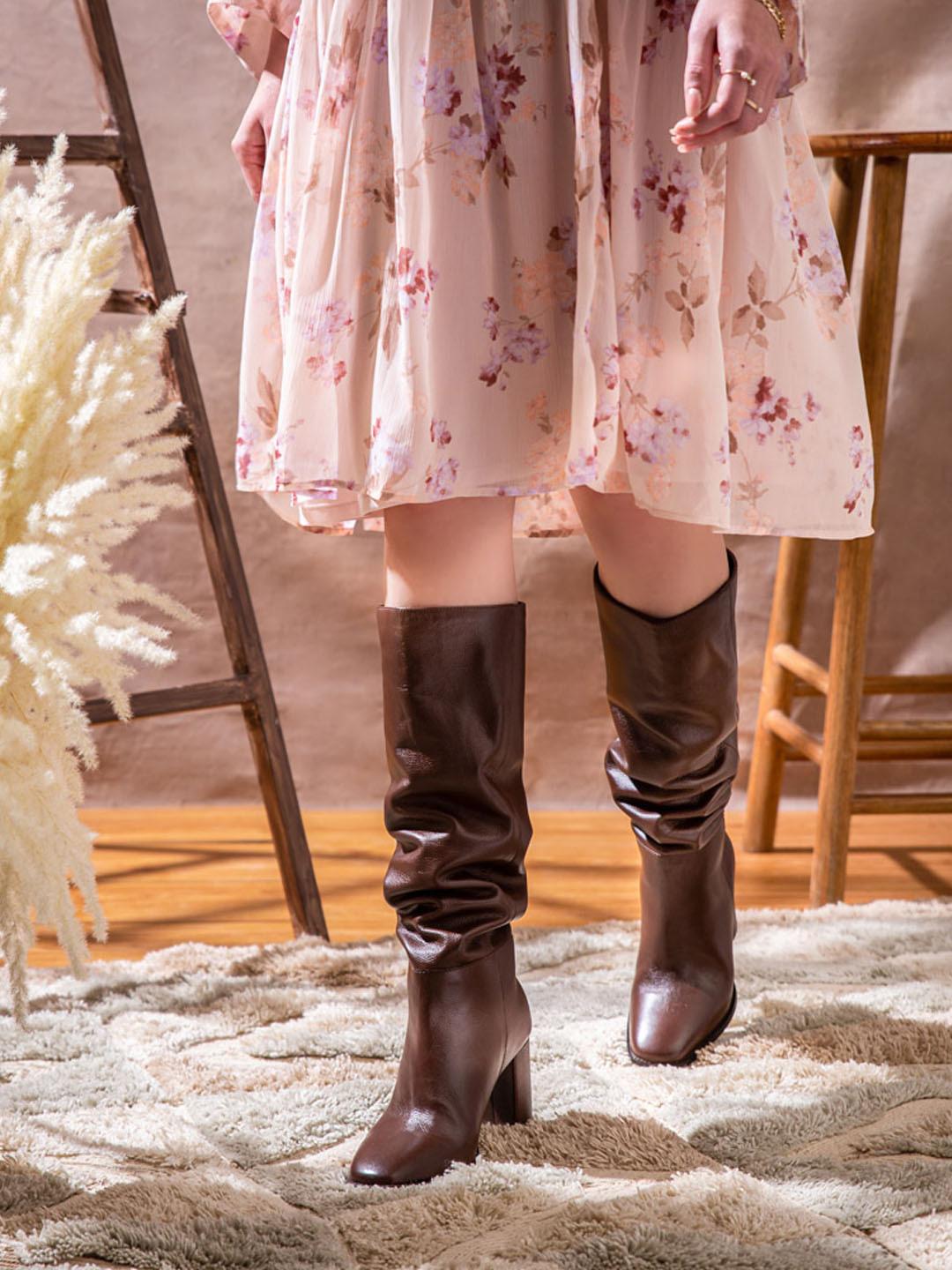 Saint G Women Brown Leather Knee High Slouch Boots