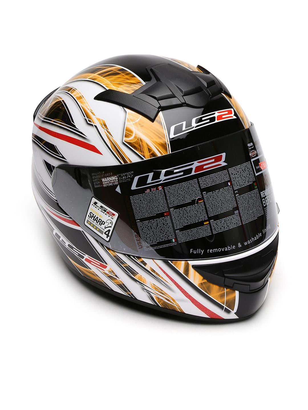 Buy LS2 Men White Orange Printed Full Face Helmet LS2-50