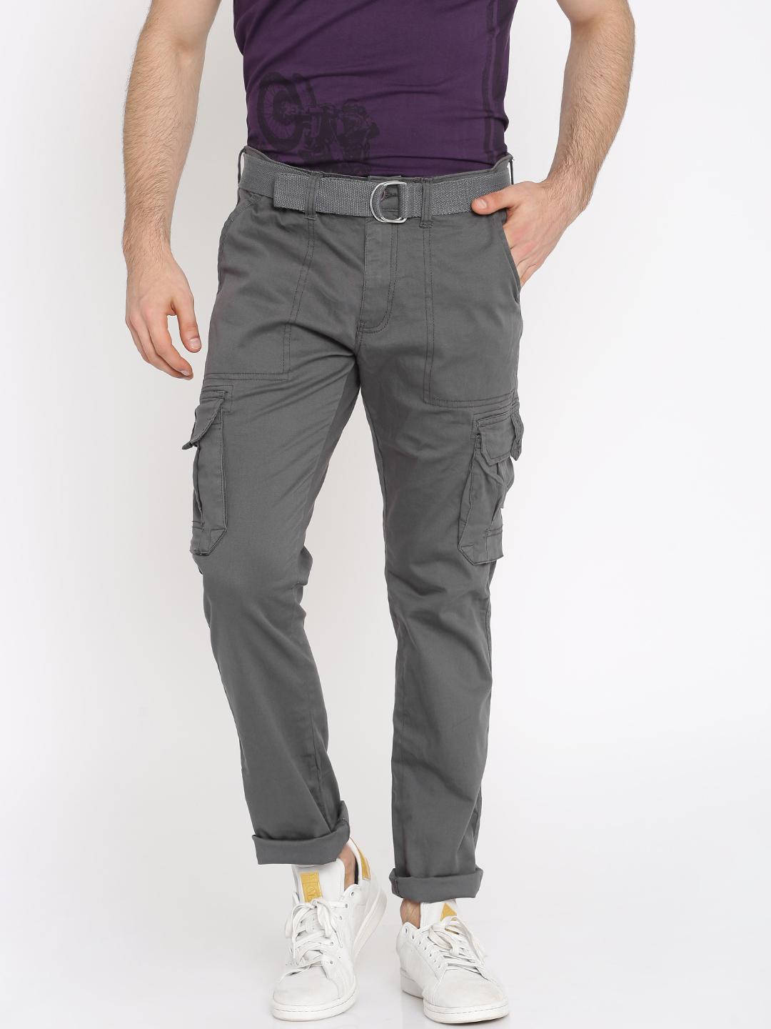 Cargo Pants Pantalon New Man Homme Buy RIG Men Grey Solid Slim Fit