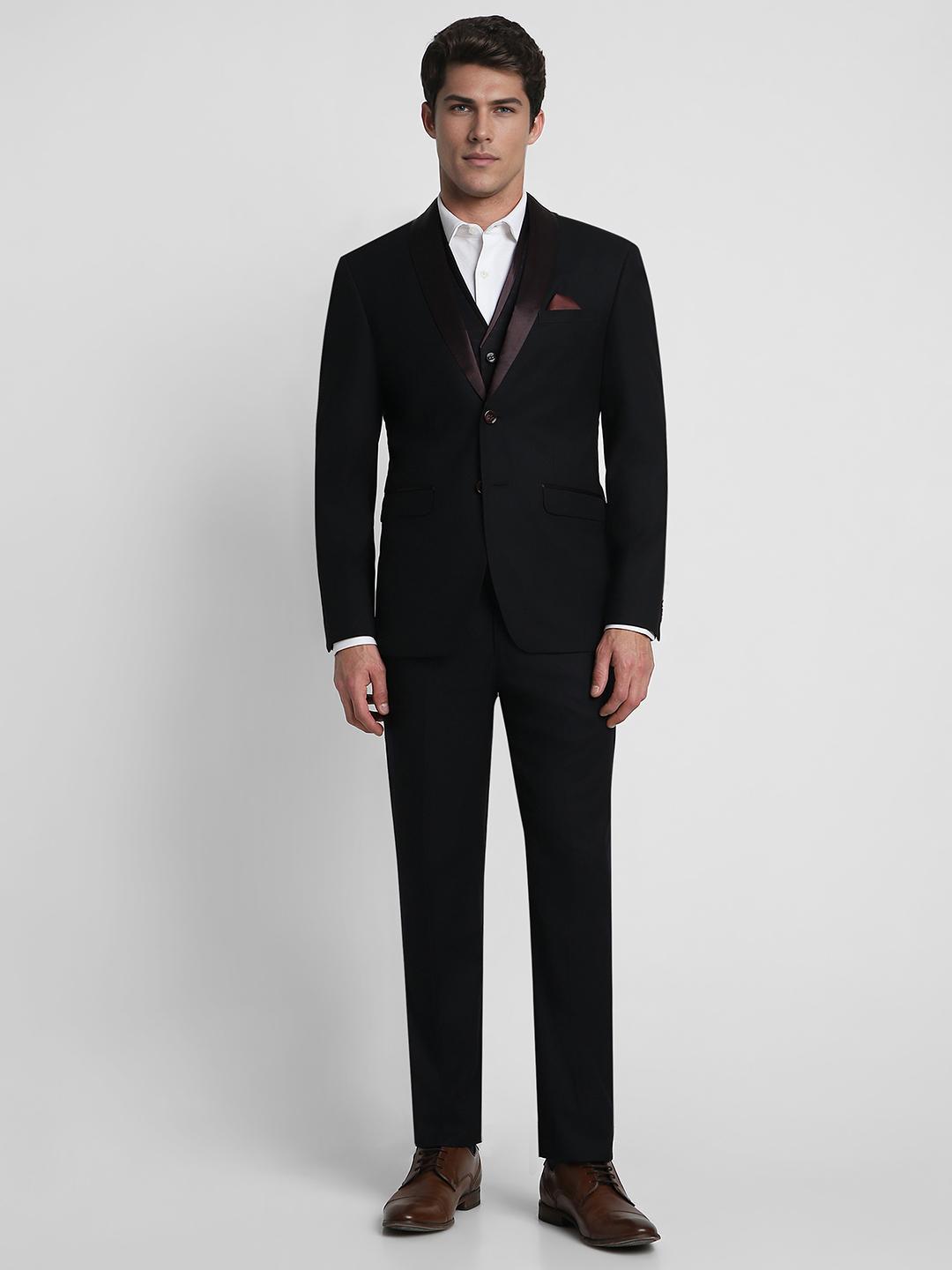 Buy Louis Philippe Men Black Red Solid Single-Breaster Slim Fit