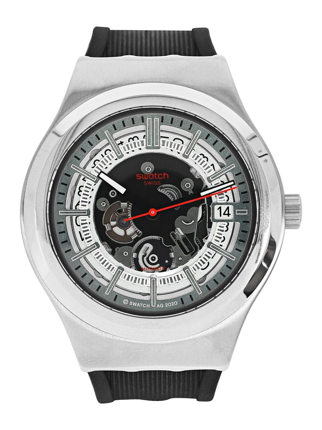 Buy Swatch Unisex Grey Patterned Dial Black Bracelet Style