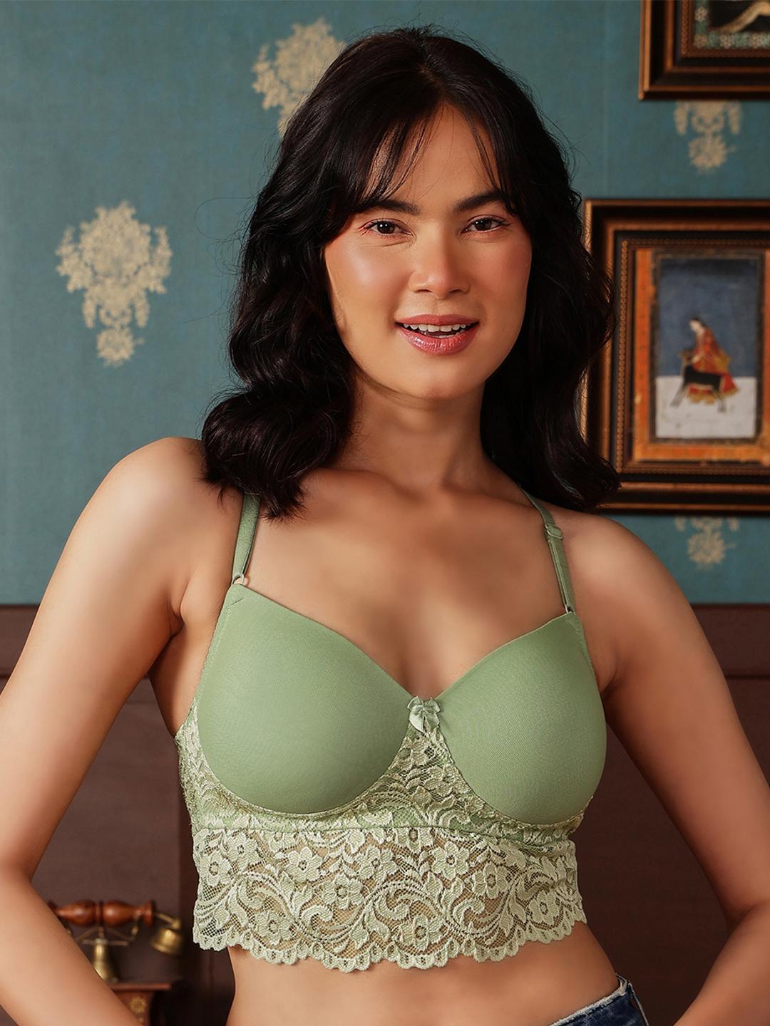 Buy Clovia Green Bralette Bra Lightly Padded BR2274P1132E - Bra