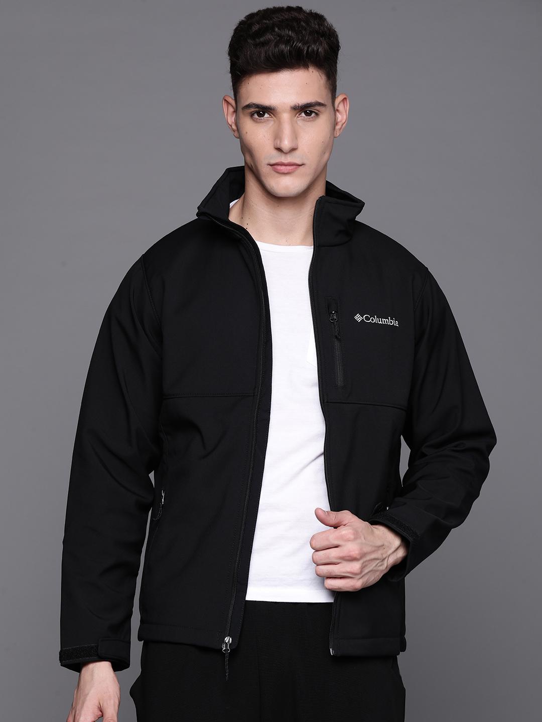 Columbia Men Black Solid Windcheater Ascender Softshell Sporty Jacket