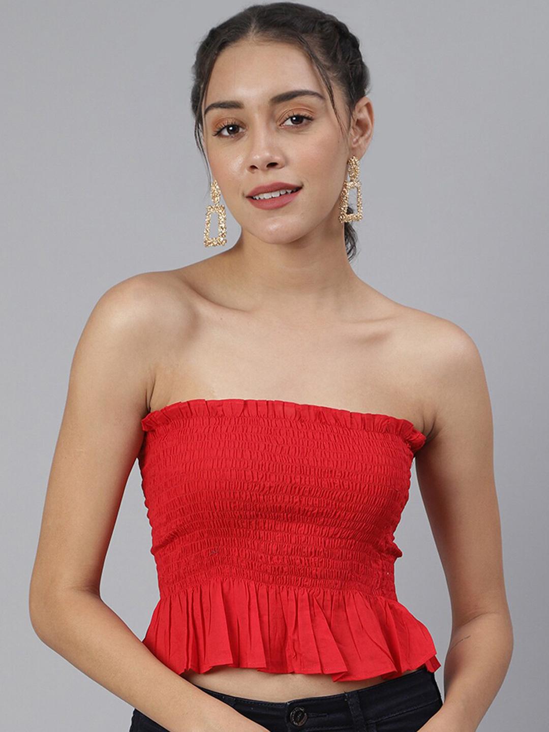 Buy SCORPIUS Red Smocked Tube Crop Top - Tops for Women 15971518