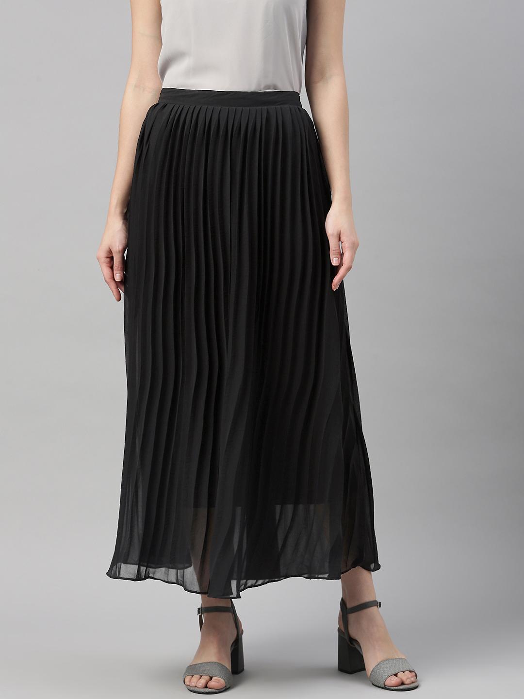 Buy XO LOVE Black Accordion Pleated A-Line Skirt - Skirts for