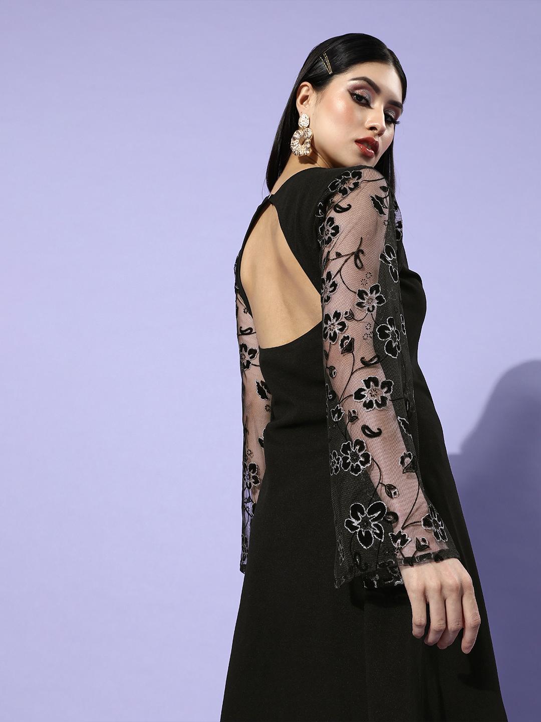 Buy Athena Women Black Embellished Sheer Dress - Dresses for Women