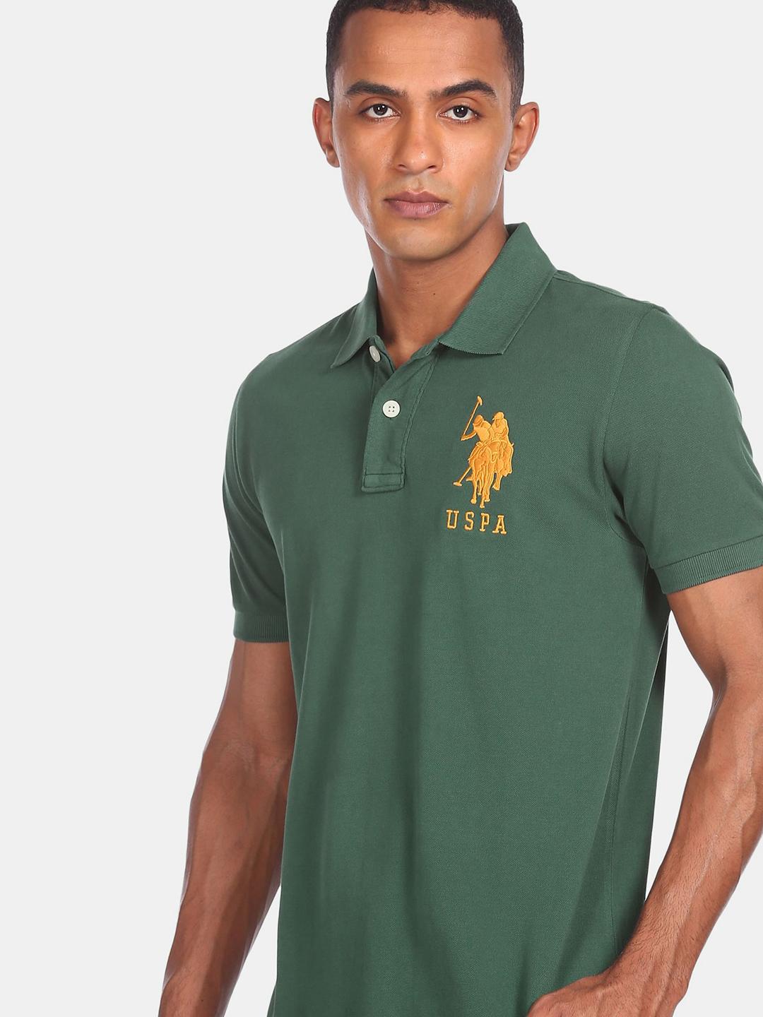 Buy Polo Men Green Yellow Polo Collar Pure Cotton T