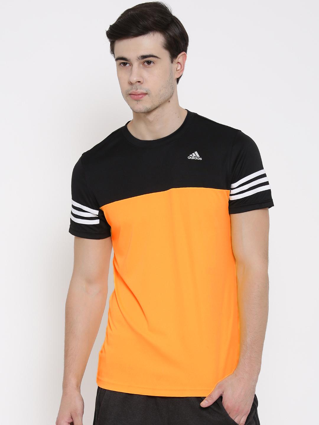 Buy ADIDAS Men Black Orange Colourblocked Round Neck Training T