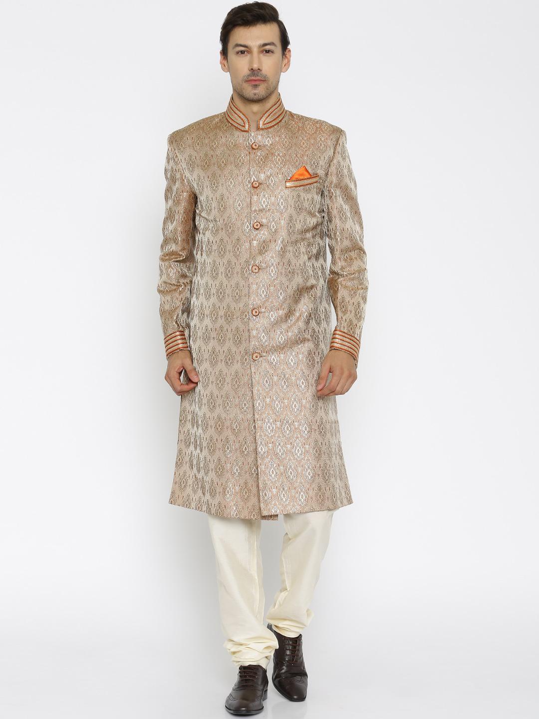 Buy Raymond Ethnix Beige Gold-Toned Sherwani Sherwani for Men