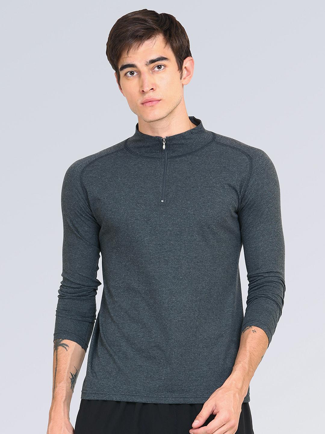 Buy appulse Men Charcoal Grey 1/4 Zipper High Neck T-Shirt