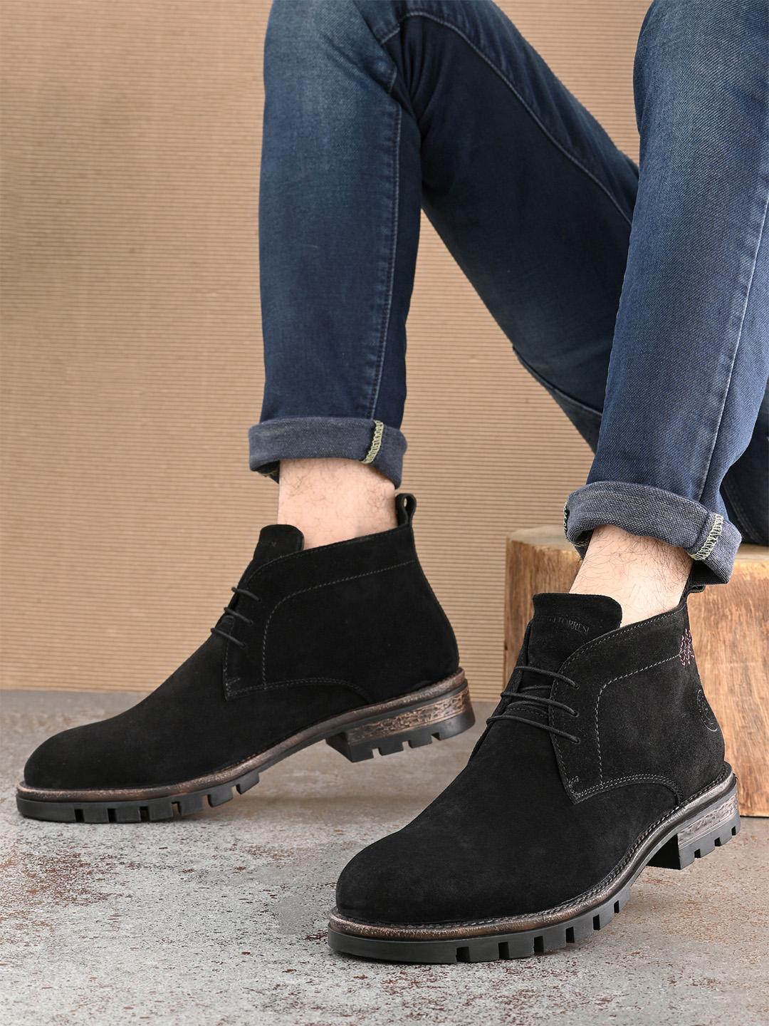 Buy Alberto Torresi Men Black Solid Leather Chukka Boots - Formal