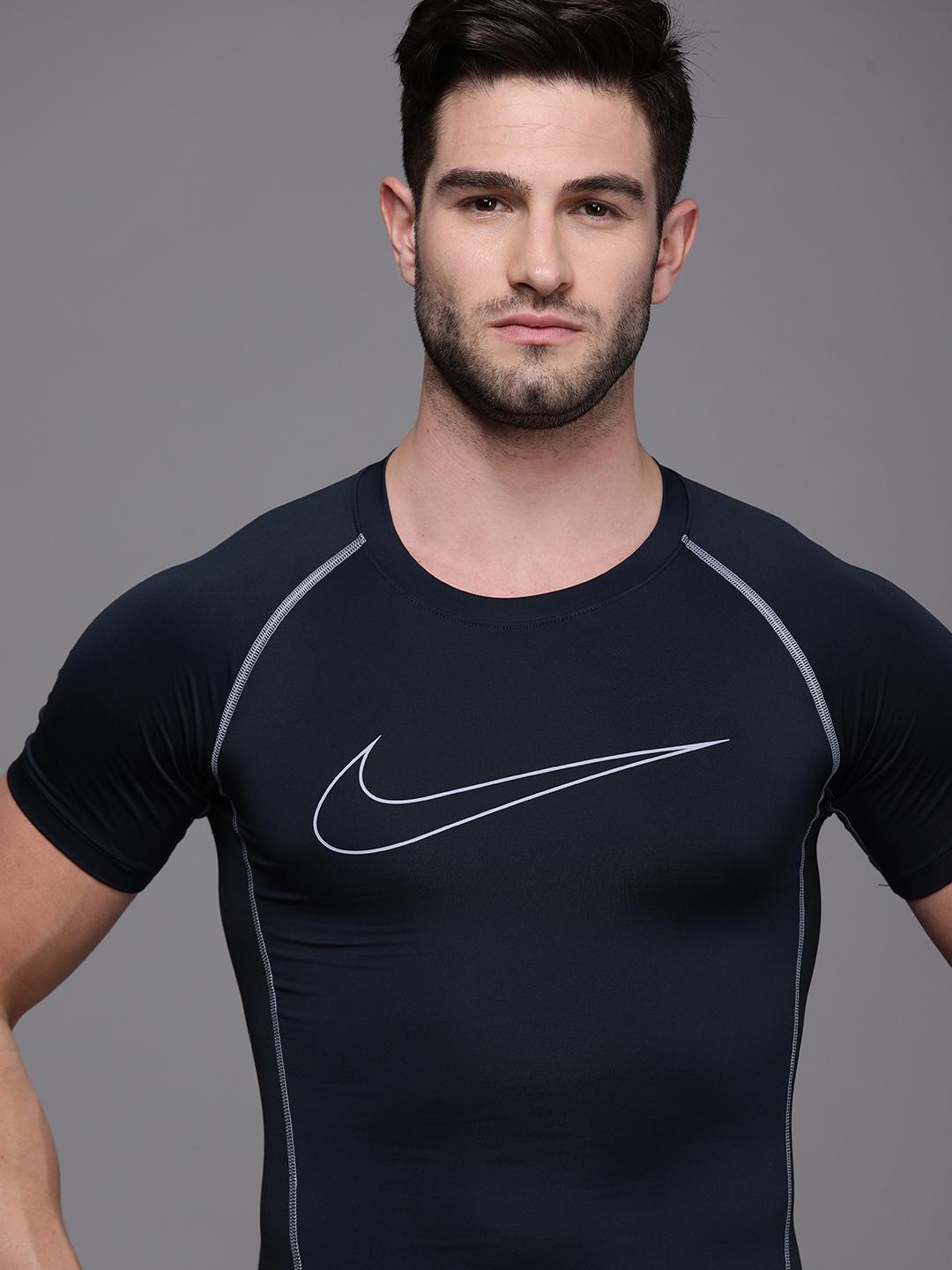 Buy Nike Pro Men Navy Blue Logo Printed Tight Fit Dri-FIT Training