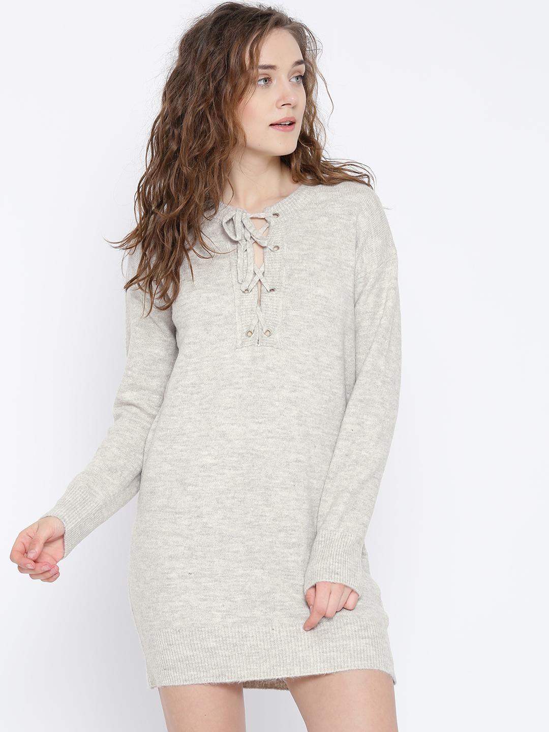 Buy FOREVER 21 Women Grey Melange Solid Sweater Dress - Dresses for Women 1638089