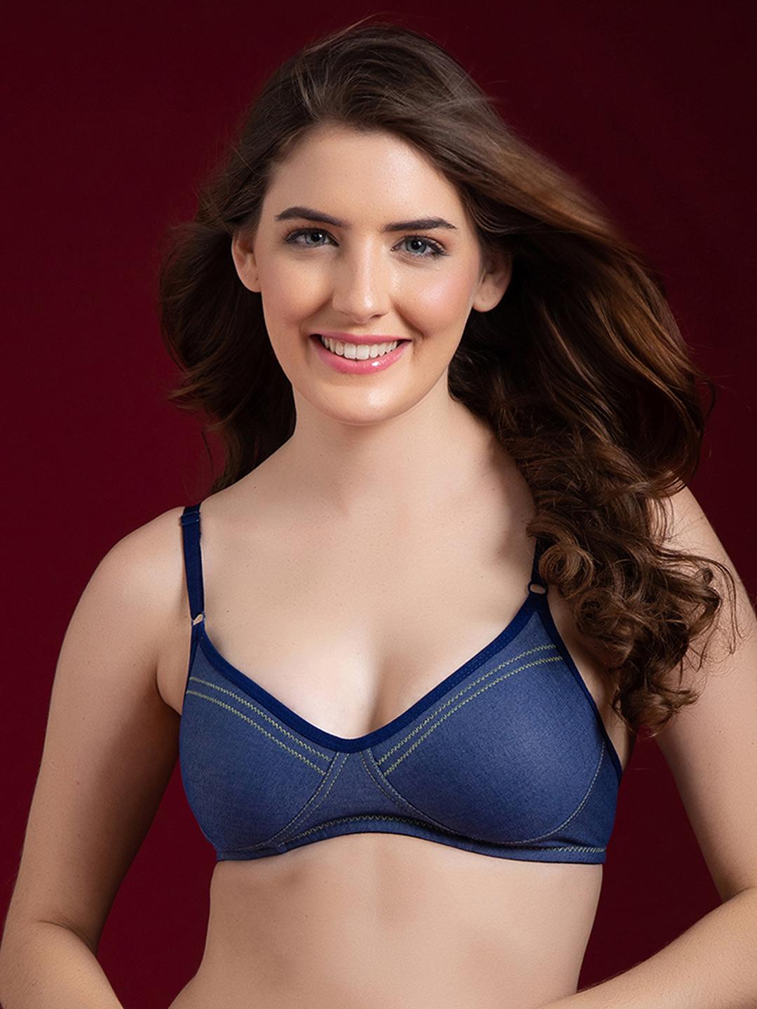 Buy Clovia Non-Padded Wirefree Denim Inspired T-Shirt Bra Blue