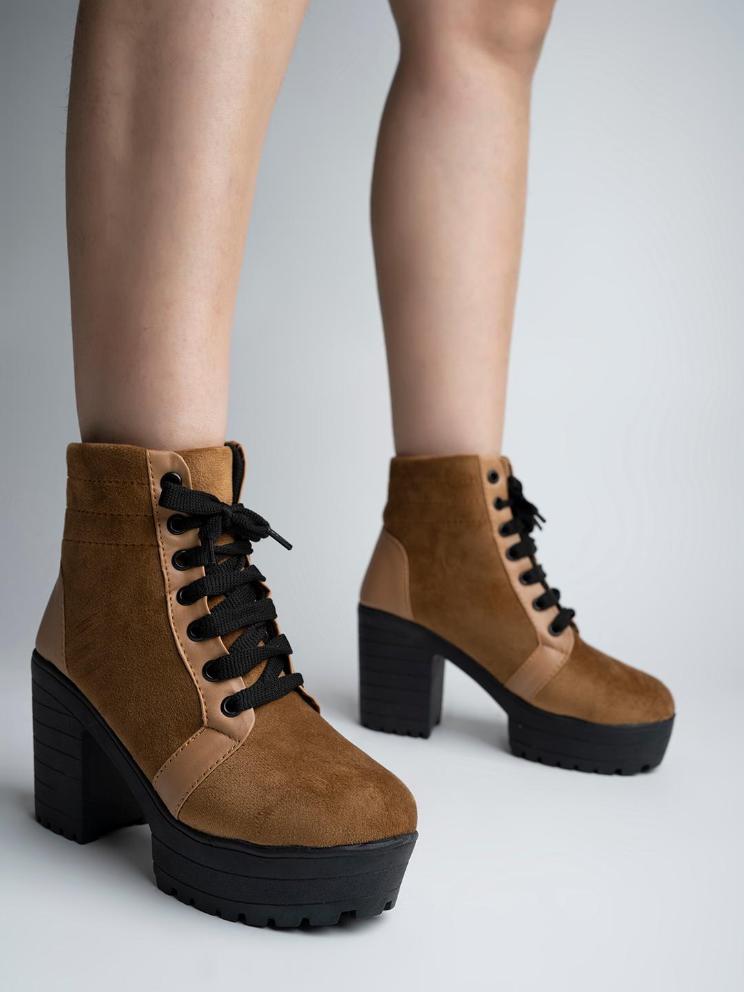 Buy Shoetopia Tan Suede Wedge Heeled Boots Boots for Women