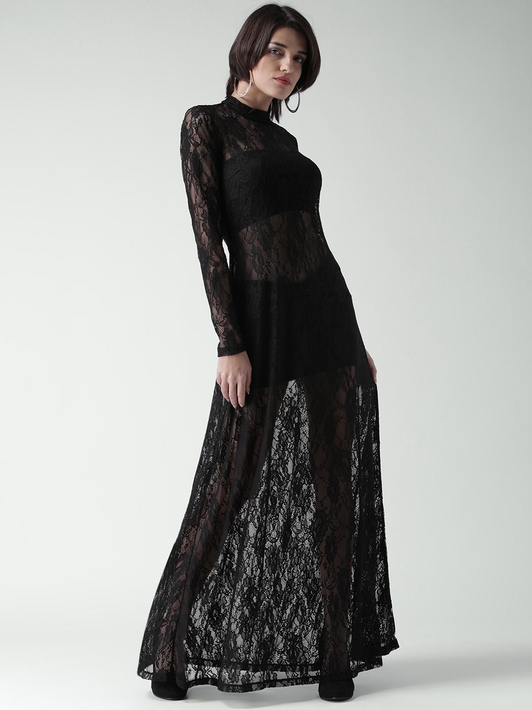 Buy FOREVER 21 Women Black Lace Sheer Maxi Dress - Dresses for Women  1645827 | Myntra