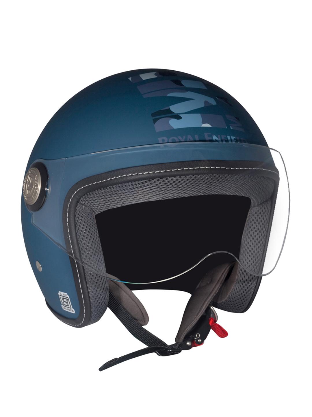 Buy Royal Enfield Blue Printed Open Face Helmet Helmet for