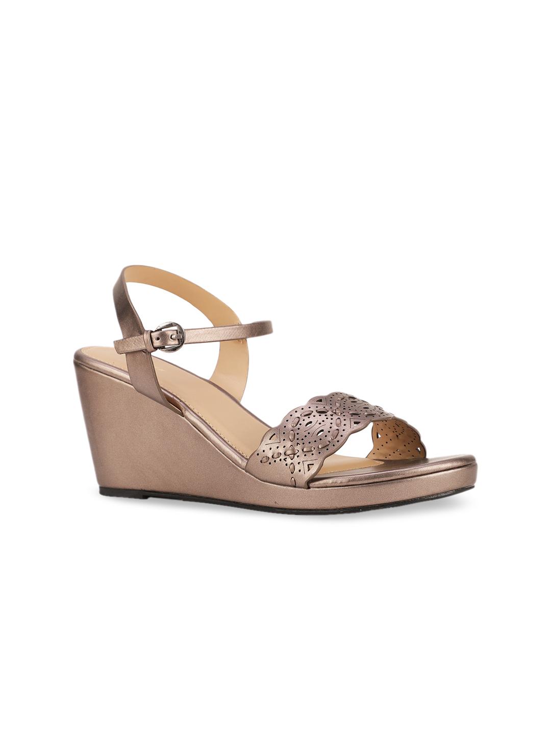 Buy Bata Grey Wedge Sandals with Laser Cuts Heels for Women