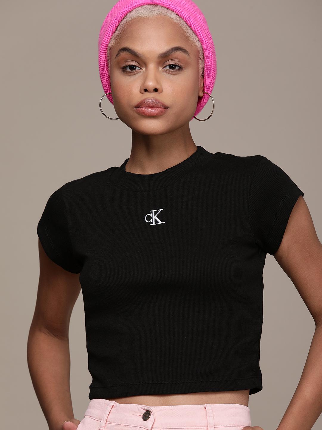 Buy Calvin Klein Jeans Women Black Printed T-shirt Tshirts for