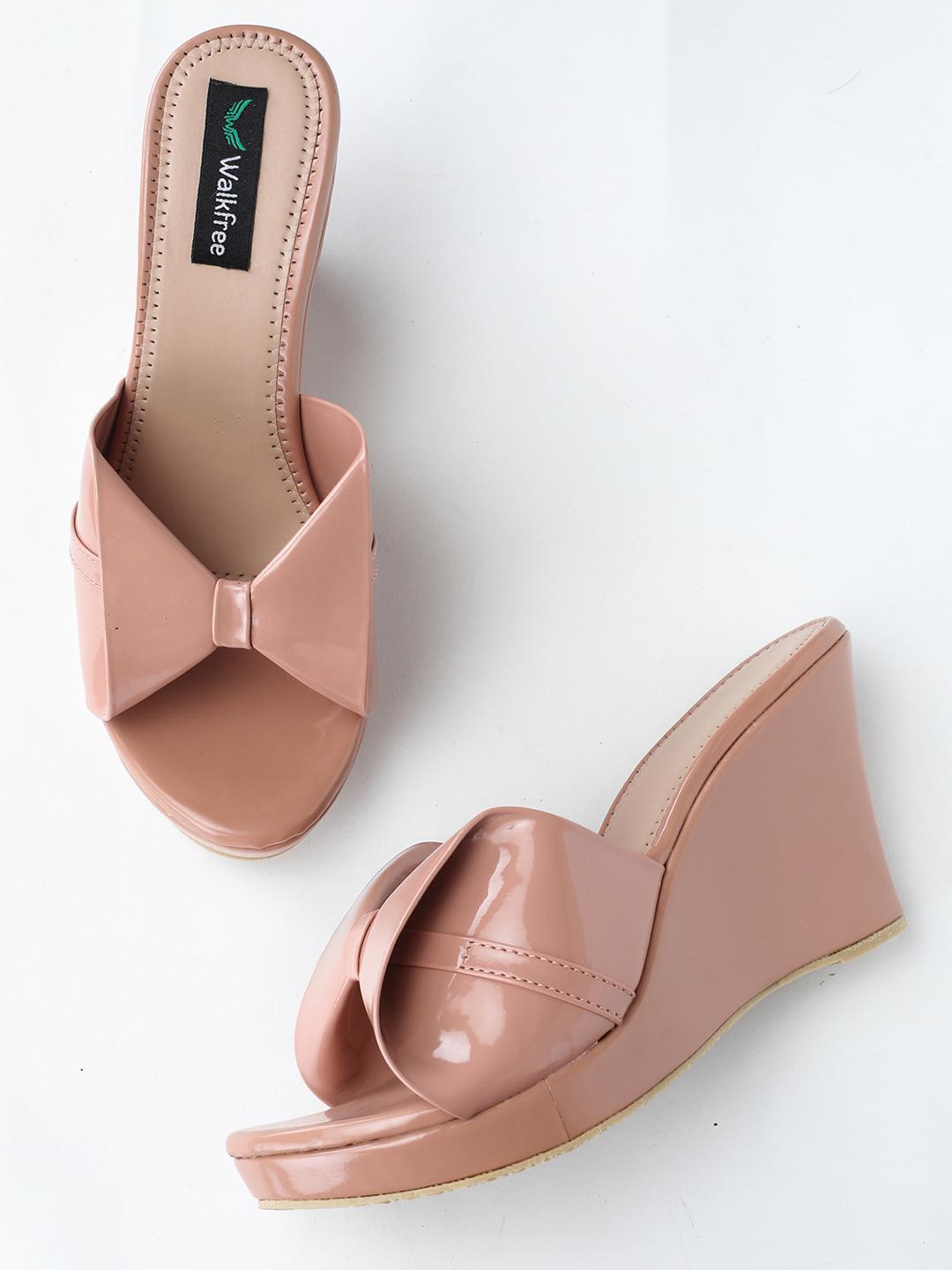 Buy Walkfree Women Peach-Coloured Wedge Heels with Bows Heels