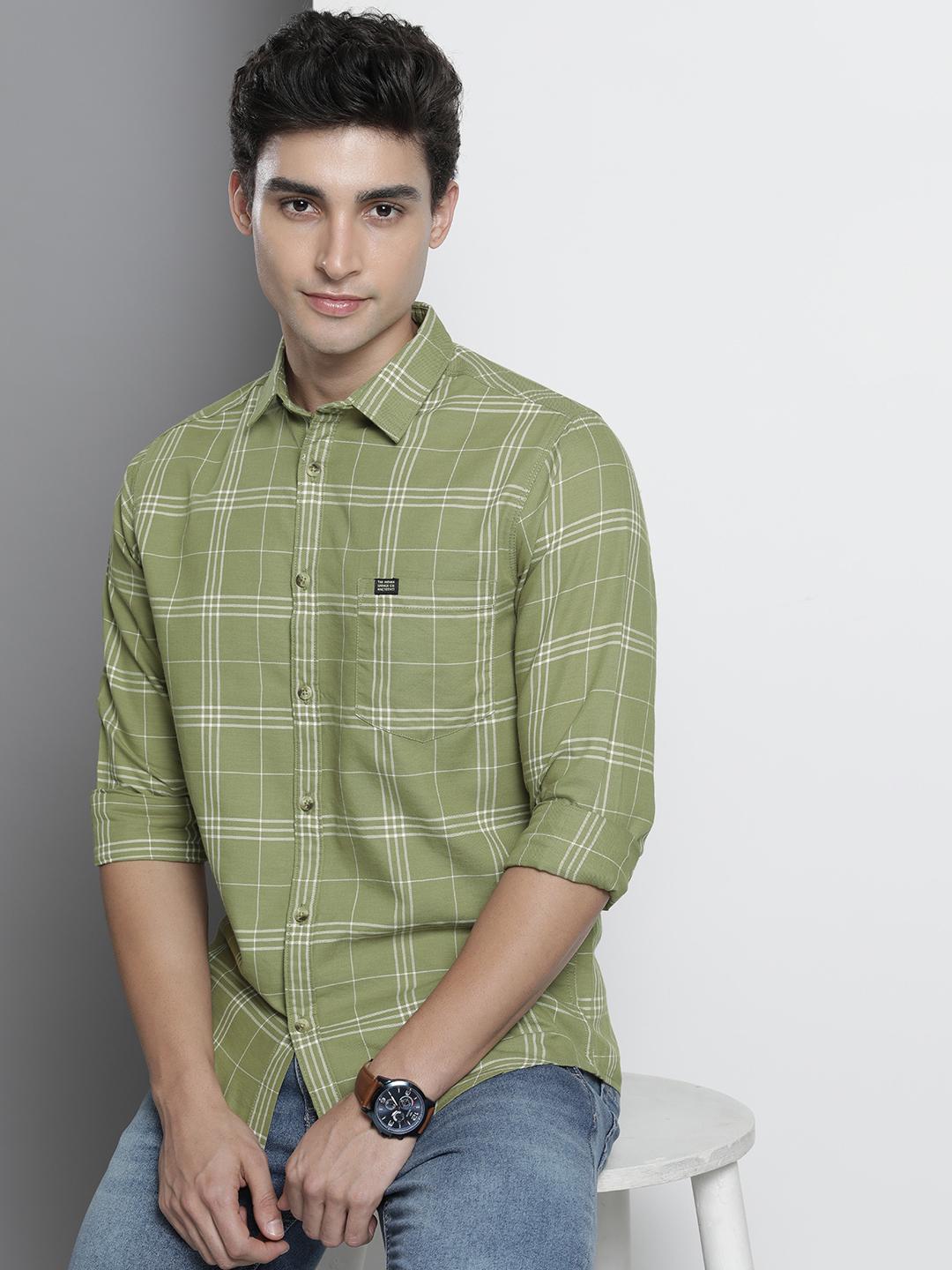 The Indian Garage Co Men Green & White Checked Casual Shirt - Image 1