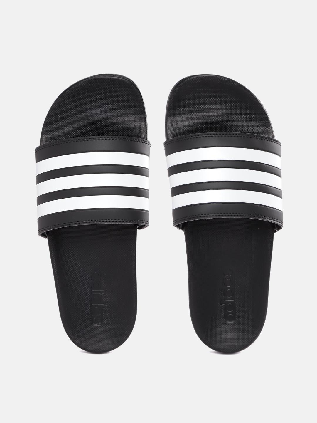 ADIDAS Unisex Black & White Striped Adilette Comfort Sliders - Image 1