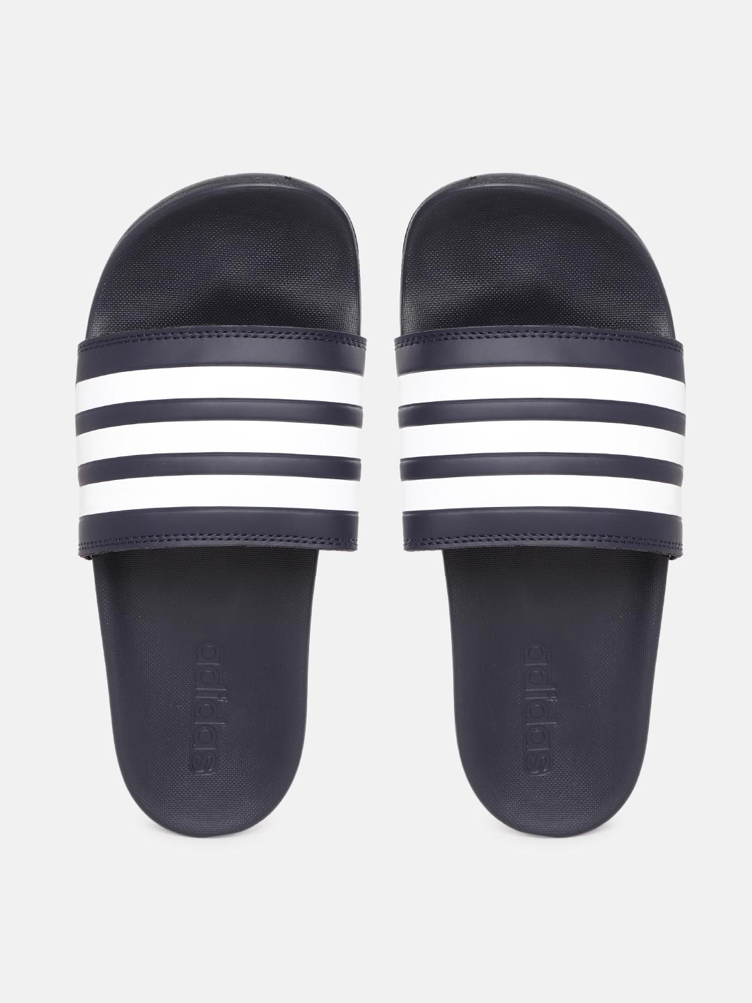 Buy ADIDAS Unisex Navy Blue White Striped Sliders Flip Flops