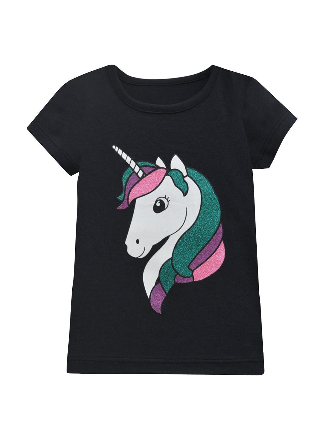 Buy Girls Black Unicorn Printed T-shirt Tshirts for