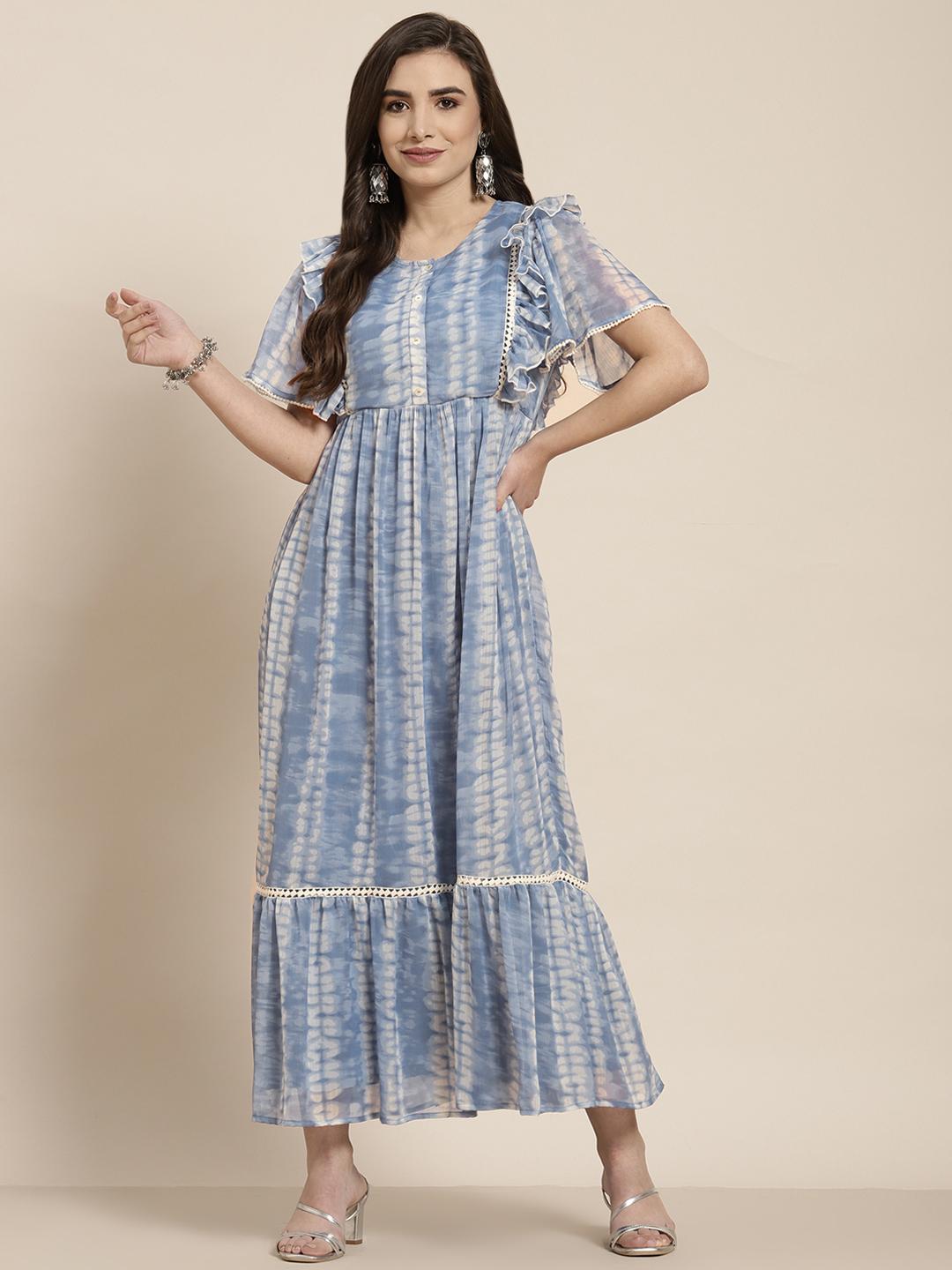 sachin and babi light blue dress Yuxi - Spaghetti Strap Tie-Dye Chiffon Midi A-Line Dress main image 1