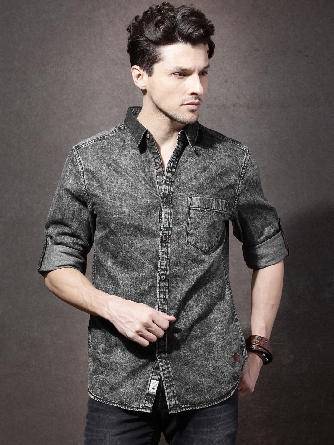K様 Buy Roadster Men Black Faded Casual Shirt - Shirts for Men 1668060